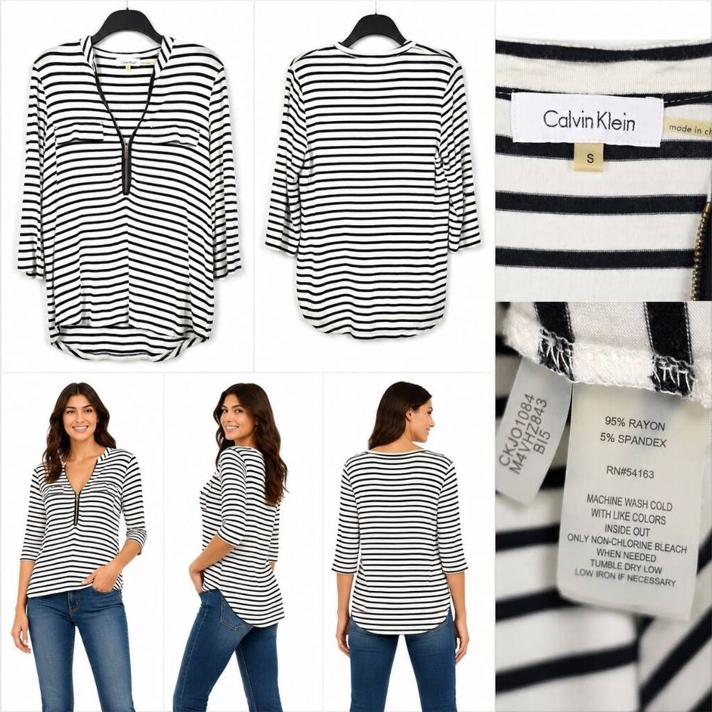 Calvin Klein Striped Zip Front Top Small